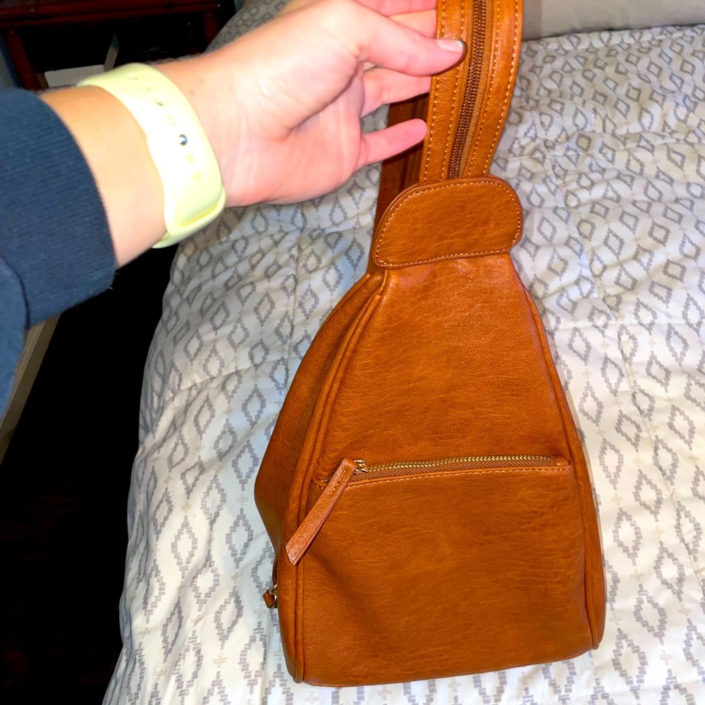 Chestnut Leather One Strap Book Bag